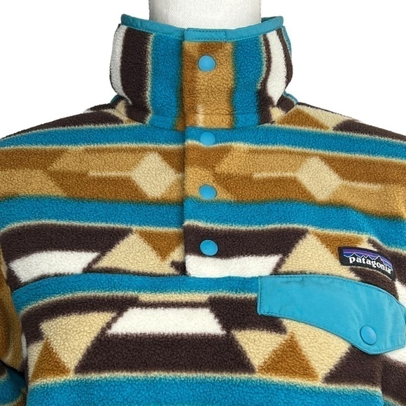 Patagonia Synchilla Women's Snap-T Aztec Blue & Brown Southwest Pullover - Picture 7 of 12